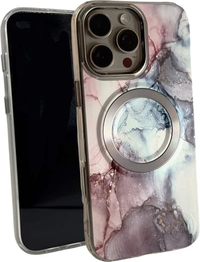 HEM Artistic Silver-Rose Hoesje geschikt voor iPhone 16 Pro Max - Hoesje Magsafe Compatibel - Shockproof Backcover
