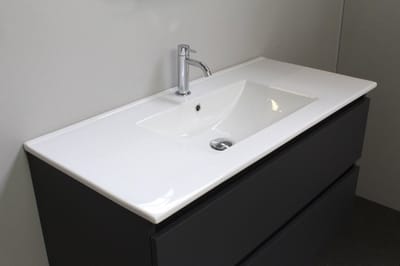 Basic Bella Badkamermeubelset - 100x55x46cm - 1 wasbak - Keramiek - Wit - 1 kraangat - Wandspiegel met verlichting - Melamine Antraciet mat