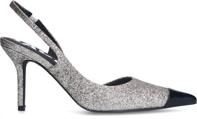 Sacha - Dames - Zilveren glitter slingback pumps - Maat 36