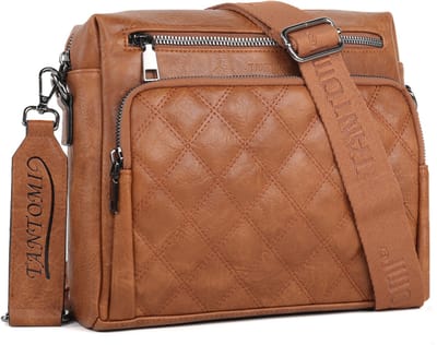 TANTOMI - Dames Schoudertas - met 6 RFID-Kaartsleuven - Crossbodytas Middelgrote - Met Verstelbare en Afneembare Brede Band - Lichtbruin