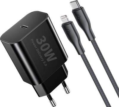 30w Oplader usb C + Oplaadkabel geschikt voor iPhone 14 / iPhone 13 / iPhone 12 - Lightning naar usb-C - 2 Meter - Snellader geschikt voor iPhone / iPad