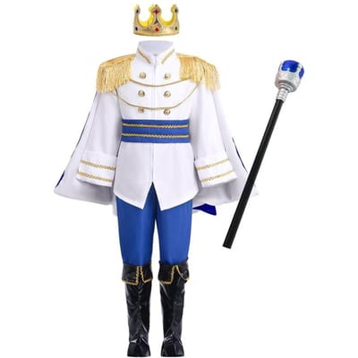 7 Pièces Costume de Roi de Carnaval pour Garçons Ensemble Complet de Prince Royal Médiéval Tenues pour Halloween Fête d'Anniversaire Carnaval Déguisement 140