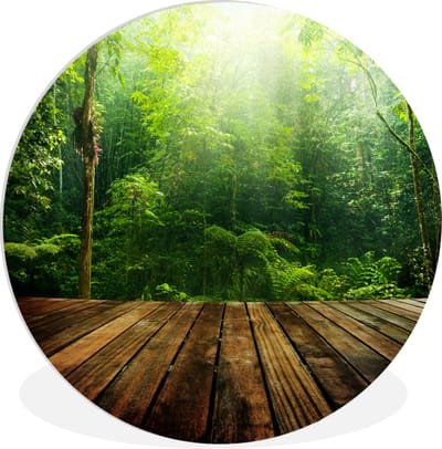 WallCircle® Wandcirkel 150x150 cm - Muurcirkel Vloer - Hout - Jungle - Jongens - Meisjes - Kinderen - Kind - Muurdecoratie woonkamer - Wanddecoratie slaapkamer - Kamer decoratie accessoires - Ronde schilderijen