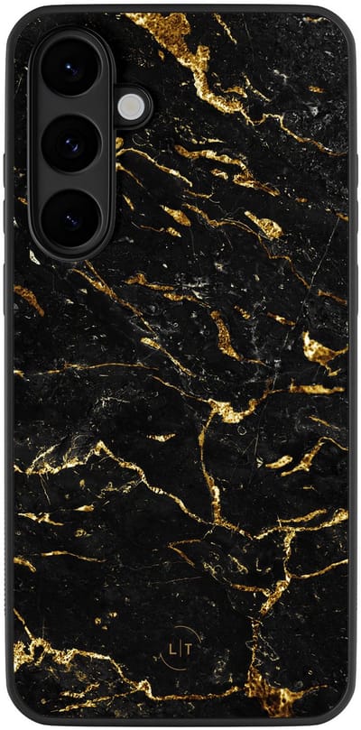 Leuke Telefoonhoesjes - Hoesje geschikt voor Samsung Galaxy S25 FE - Marmer zwart goud - Backcover zwart - Marmer - Zwart, Goud