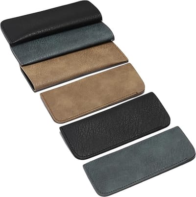 Brillenkoker - 6 stuks - PU leren brillenkoker - Reiskoffer - Opbergzak - Opbergdoos - Past op de meeste standaardbrillen en zonnebrillen - 15.3×7cm - Unisex (Blauw+Zwart+Khaki)