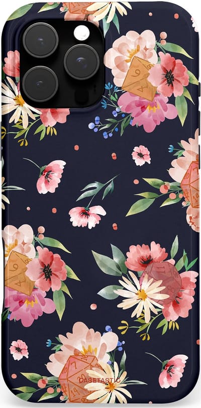 Casetastic hoesje geschikt voor Apple iPhone 16 Pro Max - MagSafe - Dubbellaagse bescherming - Bloemenkracht met D20 - Fashion Case - Zwart Perzik Zand Grijs
