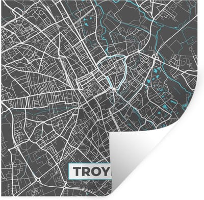 Muurstickers - Sticker Folie - Troyes - Frankrijk - Plattegrond - Kaart - Stadskaart - 100x100 cm - Plakfolie - Muurstickers Kinderkamer - Zelfklevend Behang XXL - Zelfklevend behangpapier - Stickerfolie