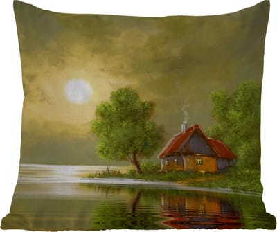 Buitenkussen - Schilderij - Olieverf - Huis - Natuur - Water - 45x45 cm - Weerbestendig