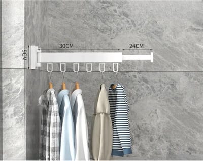 Wanddroogrek Inklapbaar 6 Haken - Droogrek Muur Wandmontage Ophangbaar - Clothes Rack Uitschuifbaar + Montage Kit - Wit