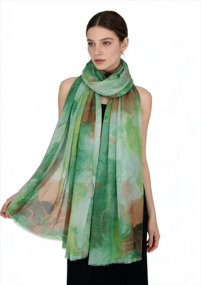 Dunne Sjaal - Print - Goud Accent - (19342#) - Groen