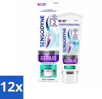 12 x Sensodyne - Tandpasta - Clinical Repair - Deep Clean - Grondige Reiniging - 75 ml - Gevoelige Tanden - Tandpasta - Sensodyne - Tandenpoetsen - Tandplak Verwijderen