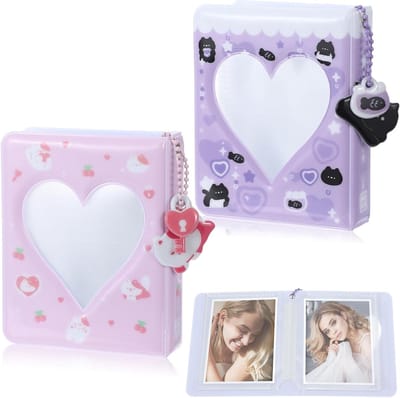 Kpop Foto Kaarten Album met 36 Compartimenten, Mini Fotohouder met Hartdecoraties en 5 Schattige Versieringen voor Standaard Foto's