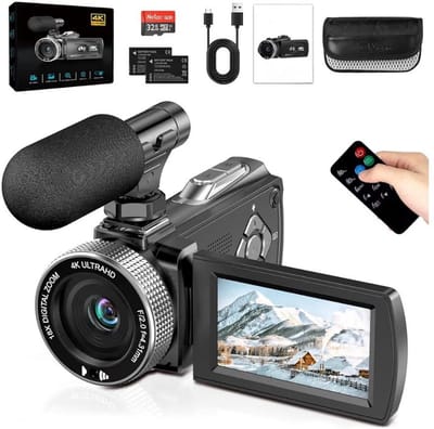 BIXc® - 4K Video Camera 48MP with 18X Digital Zoom - Vlog Camera for YouTube - LED Fill Light - Video Camera