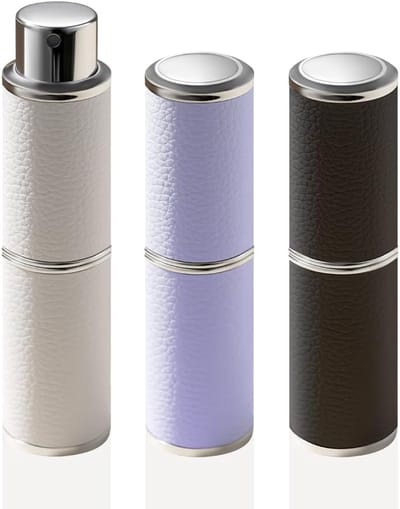 Parfumverstuiver, draaibare sproeikop, doploos, navulbare spuitfles van leer, hoogwaardige draagbare dispenser, 0,27 oz/8 ml (wit, paars, zwart)