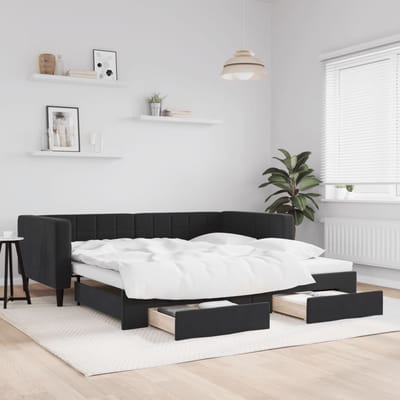 vidaXL - Slaapbank - met - onderschuifbed - en - lades - 90x190 - cm - fluweel - zwart