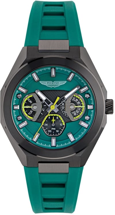 Aston Martin Tks W Multifunctioneel Horloge Groen Kast Gemaakt Van 100% Roestvrij Staal En Een Armband Van 100% Siliconen 42 MTRI1F5033E