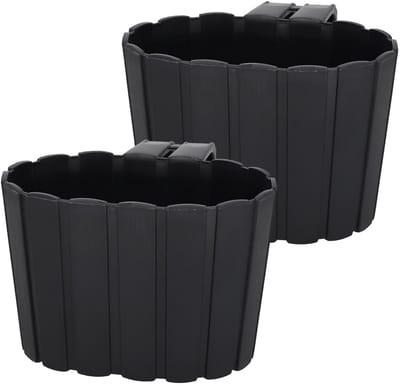 KOTARBAU® Bloembak voor Balkon met Houder - Balkon Plantenbak 20x14x13 cm 2 Stuks - Balkonbak - Balkonbloembak met Beugel - Kunststof Balkonbak - Plantenbak Buiten - Antraciet