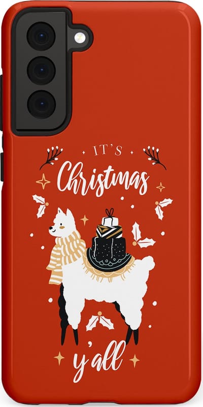 Casetastic hoesje geschikt voor Samsung Galaxy S21 FE 5G - Dubbellaagse bescherming - Rode Witte Kerst Lama - Fashion Case - Terracotta