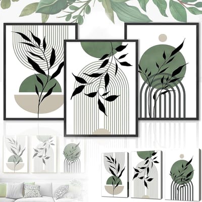 ByShane - Abstracte Groene Plant Bladeren Poster - Boho Stijl - Minimalistische Muurdecoratie - 30x40cm - Ongeframed