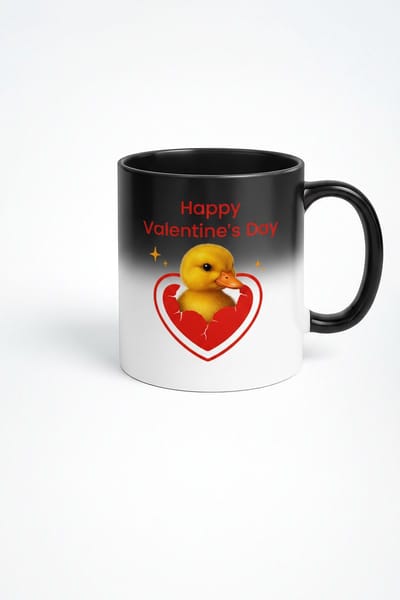 Valentijnsdag Magische Mok met Lief Eendje in Hart - 'Happy Valentine's Day' Kleurveranderend Cadeau