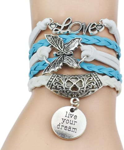 Fako Bijoux® - Multi Armband - Love Vlinder Munt - Lichtblauw/Wit