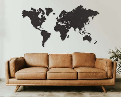 Houten Wereldkaart Zwart Mdf Met Ingegraveerde Landsgrenzen 216x117cm Wanddecoratie Voor Aan De Muur City Shapes