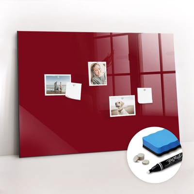 Tulup Whitebord - Bourgondische kleur Magneetbord - 100 cm x 70 cm - Memo Magneetbord - Wanddecoratie Kantoor - Memobord Glas - Inspiratiebord Kantoor - Inclusief Gratis Magneten & Marker & Spons - Magneetbord Foto - Memobord Magnetisch