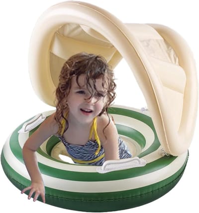 Opblaasbare Kinder Float - Zwembad Drijfspeelgoed - Waterpret Genieten - Met Afneembare Zonnekap - 57x49 cm - Groen