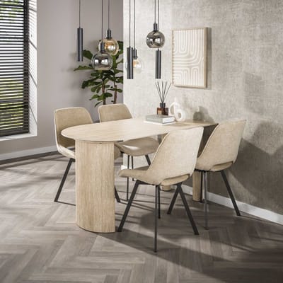 Dimehouse Set van 4 Eetkamerstoelen Avero draaibaar Jaroq zand - Chenille - Scandinavisch & Basic