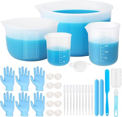 Siliconen Maatbekers Set voor Epoxyhars - 1000ml, 650ml, 250ml en 100ml - Perfect voor DIY Projecten, Keuken en Laboratorium, Makkelijk Schoon te Maken