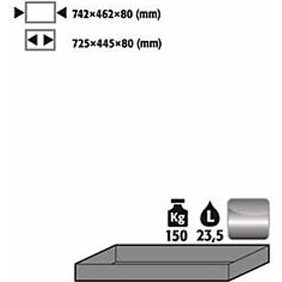 Standaard lade voor asecos veiligheidskasten van de series Q30, Q90 en S90, roestvrij staal 1.4301, B 742 x D 507 x H 83 mm, 22 l, tot 150 kg