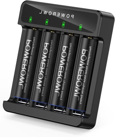 Acculader met Batterijen - Batterijlader Oplader - Batterijen Opladen - Onafhankelijke Laadsleuven - 4 AA 2800 mAh - Zwart