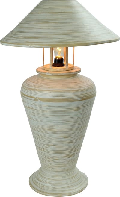 Fine Asianliving Bamboe Tafellamp Spiraal Handgemaakt Wit D40xH65cm