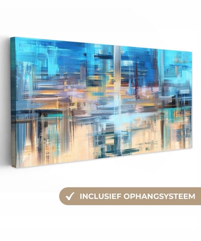 Canvas - Schilderij - Abstract - Kleuren - Blauw - Oil painting - 40x20 cm - Woondecoratie - Wanddecoratie