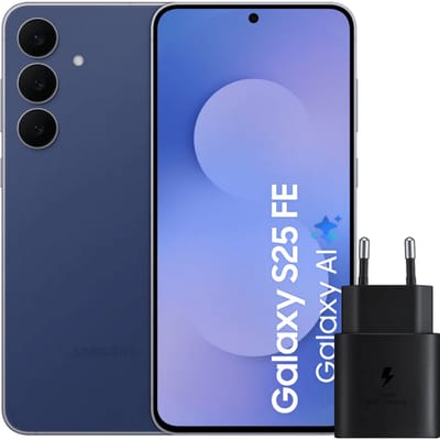 Samsung Galaxy S25 FE 256GB Donkerblauw 5G + Samsung Oplader 25 Watt Zwart