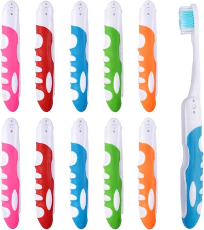 Set van 10 Opvouwbare Reis Tandenborstels met Zachte Borstels, Ideaal voor Reizen en Kamperen, Compact en Lichtgewicht voor Gemakkelijk Gebruik