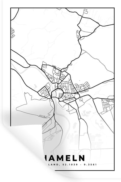 Muurstickers - Sticker Folie - Hameln - Plattegrond - Kaart - Stadskaart - 20x30 cm - Plakfolie - Muurstickers Kinderkamer - Zelfklevend Behang - Zelfklevend behangpapier - Stickerfolie