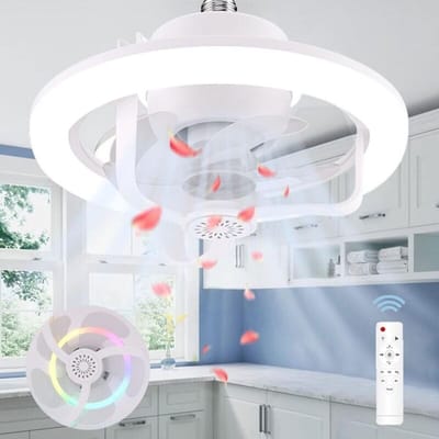 fan-Plafondventilator met verlichting, E27 plafondventilatorlamp, E27 plafondventilatorlamp, plafondventilator met verlichting en afstandsbediening, stille plafondventilator met 50W LED-verlichting