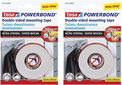Tesa POWERBOND - Ultral Sterk Dubbelzijdig Montageband - 1,5m x 19mm - 2 Stuks