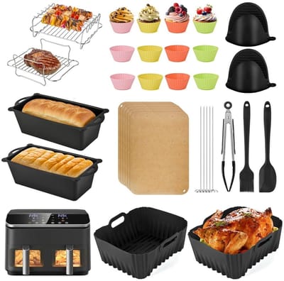 Dailygoods- Airfryer 28 Stuks - Accessoires - 8,5 L - Herbruikbare Siliconen Vormen - Houder voor Airfryer - BPA-vrij en Vaatwasserbestendig - Heteluchtfriteuse