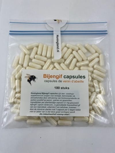 Honingland : Bijengif Capsules, Capsules de venin d'abeille, Bee venom capsules . 100 stuks