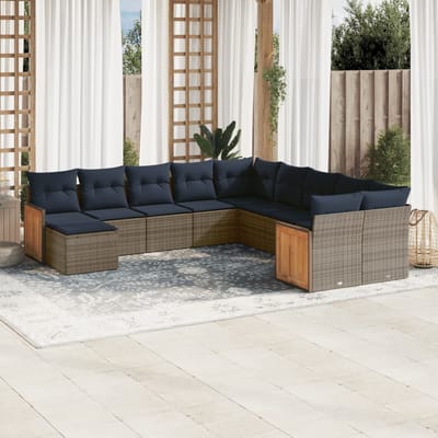 vidaXL - 11-delige - tuinbankset - met - kussens, - grijs - polyrotan