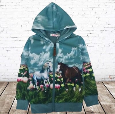 Blauw vest met paarden printBlauw vest met paarden print -86/92