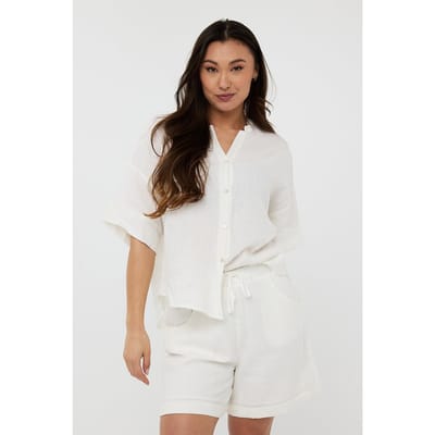 EsQualo Blouse Oversized Linen Off White Größe: M/L | Business hemden Outlet | Damen | Weiß