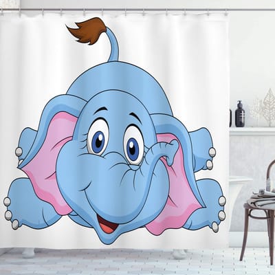 ABAKUHAUS douchegordijn – B175 x H200 – Blauw en Roze – Karikatuur, Modern