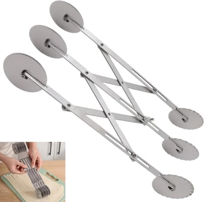 Dough cutter met 3 wielen, dubbelzijdig ontwerp, uitrekbare deegsnijder voor pizza, fondant en bladerdeeg, ideaal voor bakliefhebbers