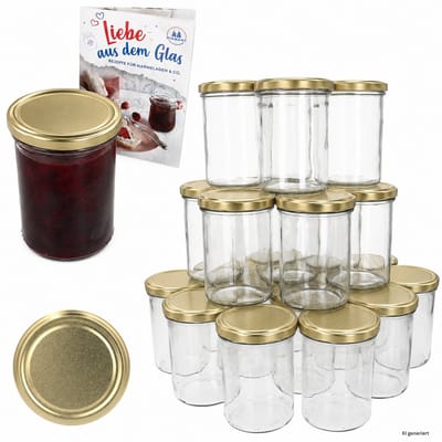 48-delige set sturzglas 435 ml jam jar Inmaakpot Inmaakpot Tot 82 gouden deksel incl. Diamant-suiker Gelierzauber receptenboekje