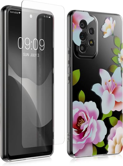kwmobile telefoonhoesje geschikt voor Samsung Galaxy A53 5G hoes - Telefoonhoesje voor smartphone - Telefoon cover - Met glazen schermbeschermer - Lenterozen design