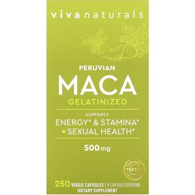 Viva Naturals, Peruaanse Maca, Gelatiniseerd, 500 mg, 250 Plantaardige Capsules