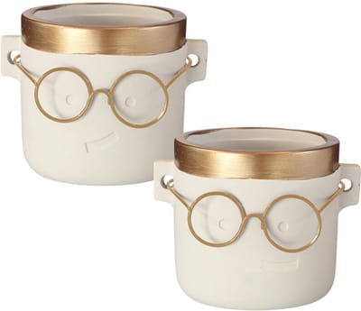 IDEAS 4 SEASONS - Bloempot met bril HARRY - Set van 2 - Afmeting: 7x7,5cm
